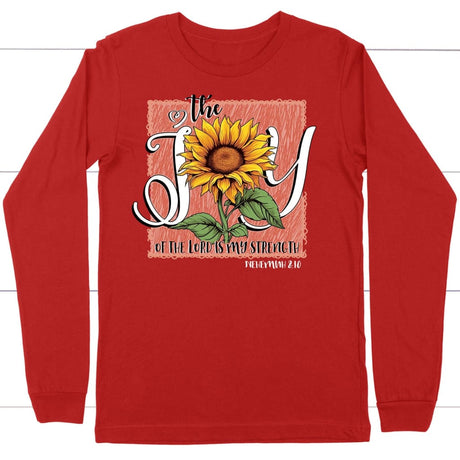 The Joy of Lord is my Strength Sunflower Long Sleeve Shirt Red / S