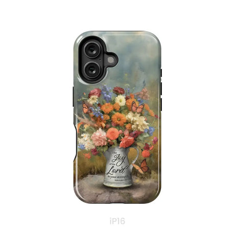 The Joy of the Lord is Your Strength Nehemiah 8:10 Flower Butterfly Phone Case iPhone 16 / Tough Case