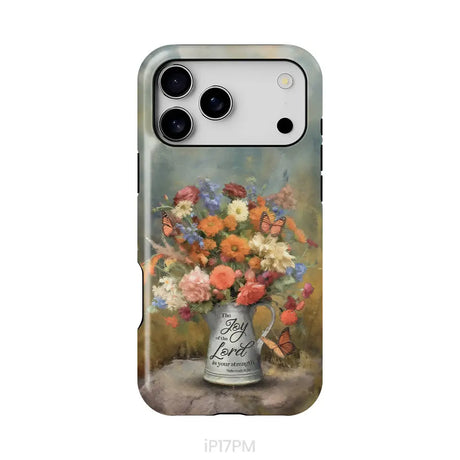 The Joy of the Lord is Your Strength Nehemiah 8:10 Flower Butterfly Phone Case iPhone 17 Pro Max / Tough Case