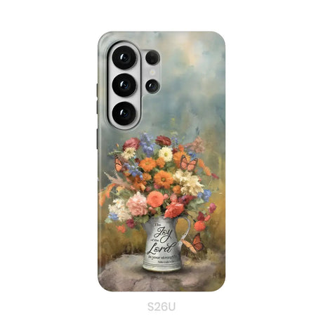 The Joy of the Lord is Your Strength Nehemiah 8:10 Flower Butterfly Phone Case Samsung Galaxy S26 Ultra / Tough Case