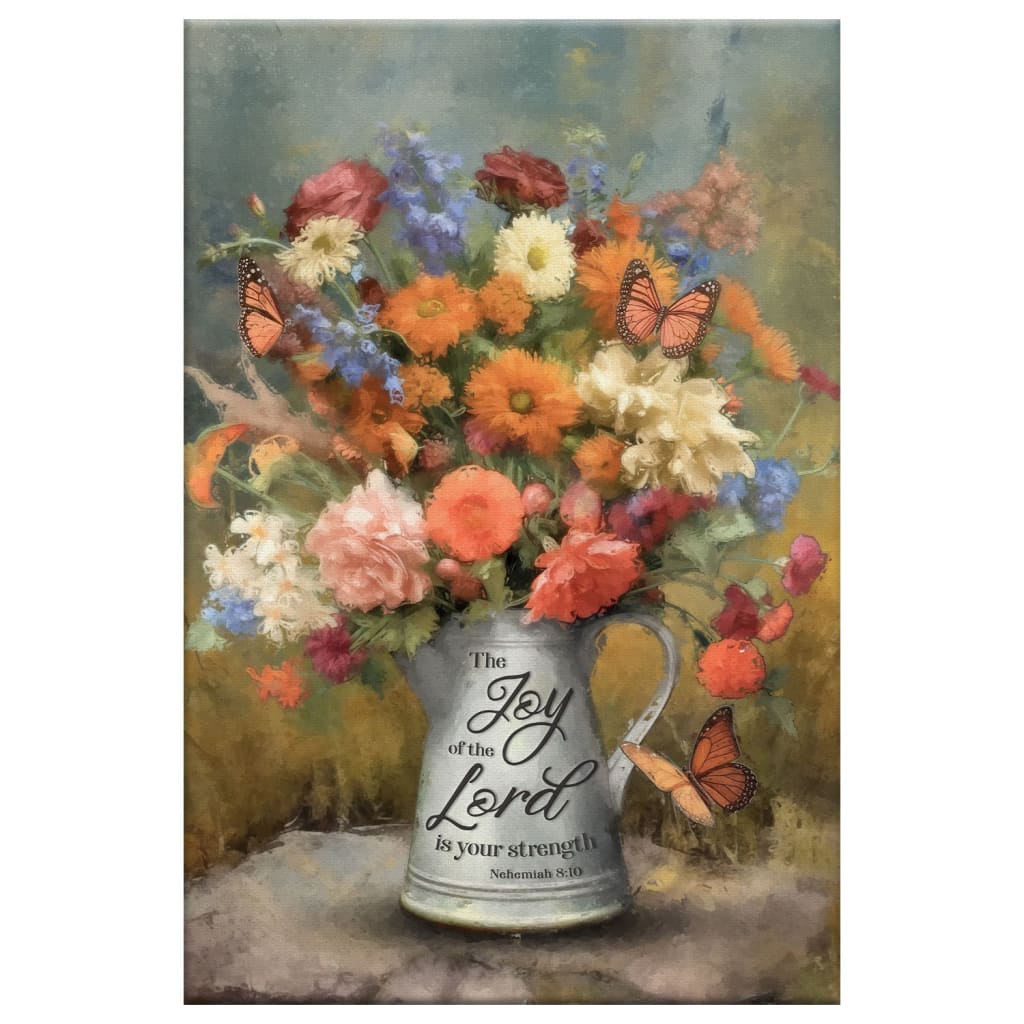 Faith-based decor featuring Nehemiah 8:10, "The joy of the Lord is your strength," perfect for spreading encouragement and faith.