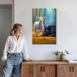 Inspirational Christian canvas with lamb and wolf, faith and scripture wall art for home or gifts.