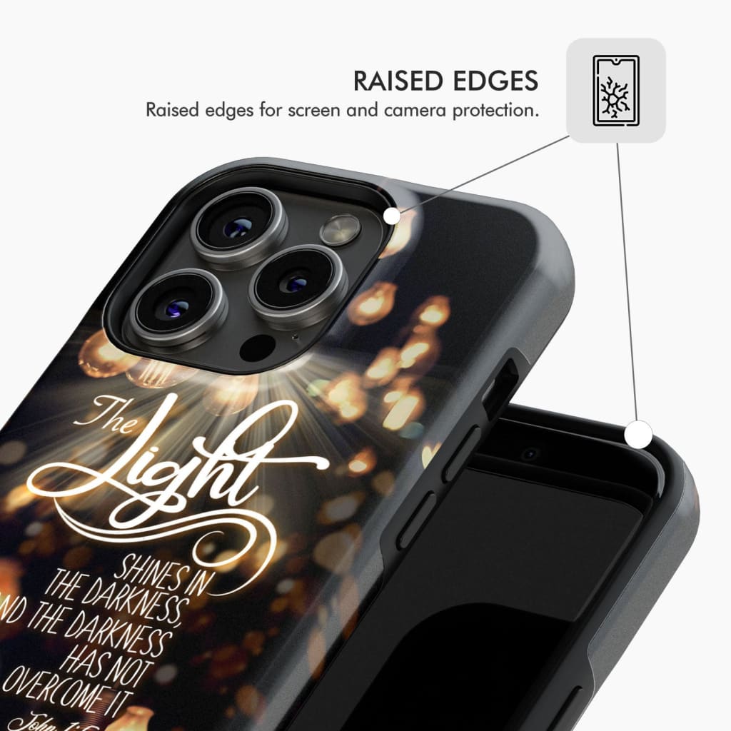 The light shines in darkness John 1:5 Bible verse phone case Christian gifts