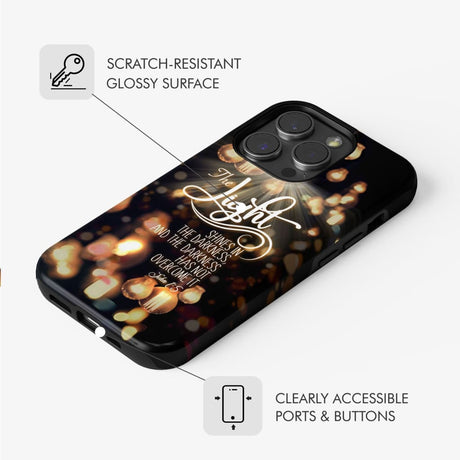 The light shines in darkness John 1:5 Bible verse phone case Christian gifts