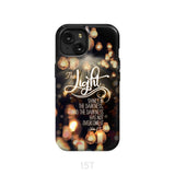 The light shines in darkness John 1:5 Bible verse phone case Christian gifts iPhone 15 / Tough