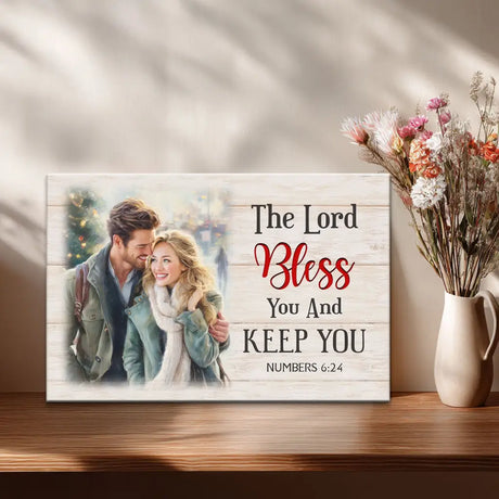 Inspirational Bible verse wall art with custom photo, The Lord bless you and keep you, Christian gift.