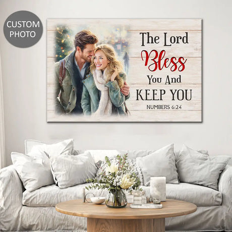 Personalized Christian wall art with custom photo and Bible verse, inspirational Scripture gift.