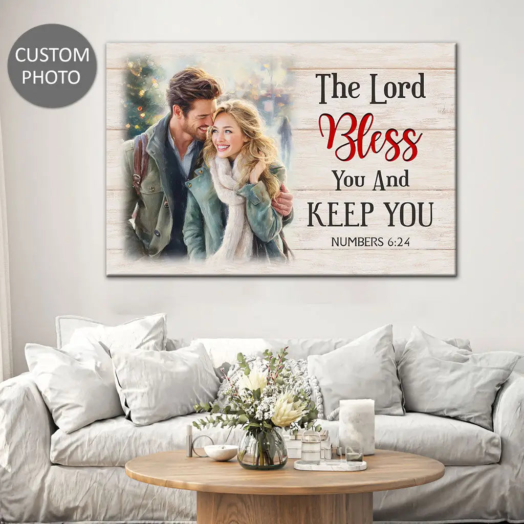 Personalized Christian wall art with custom photo and Bible verse, inspirational Scripture gift.