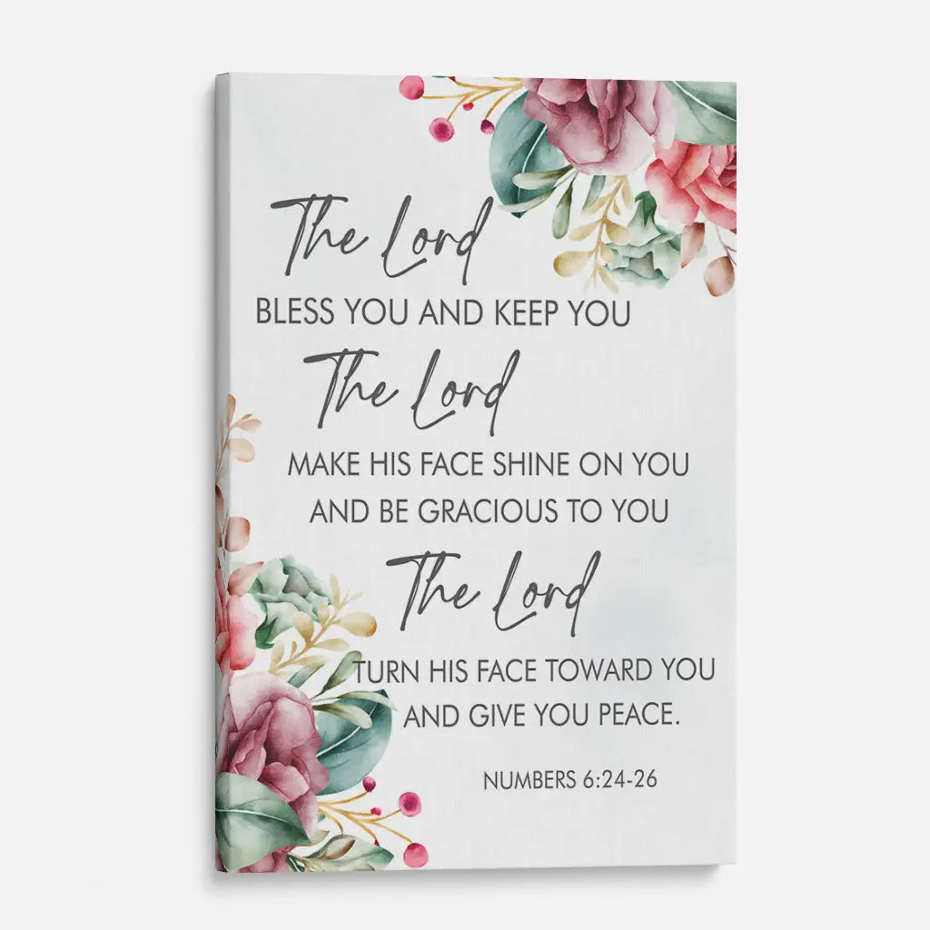 Christian phone case with "The Lord bless you and keep you," Numbers 6:24-26, and floral accents.