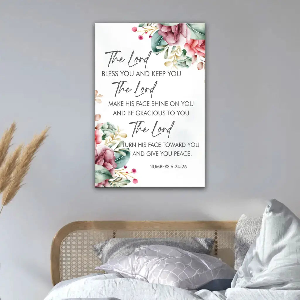 Numbers 6:24-26 phone case with "The Lord bless you and keep you," floral Christian design.