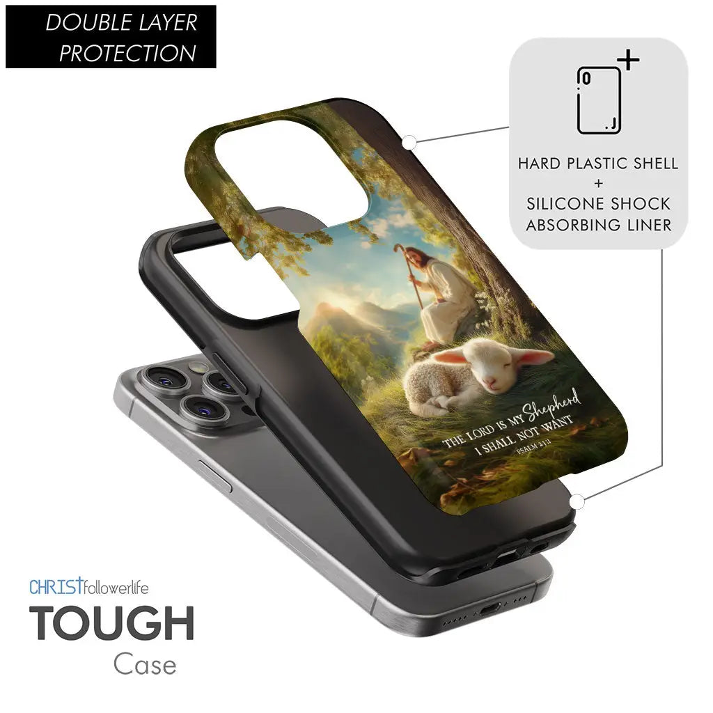 The Lord Is My Shepherd phone case featuring Psalm 23:1 scripture design.