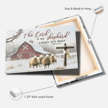 The Lord is My Shepherd Psalm 23:1 Red Barn With Sheep Christmas Wall Art Canvas