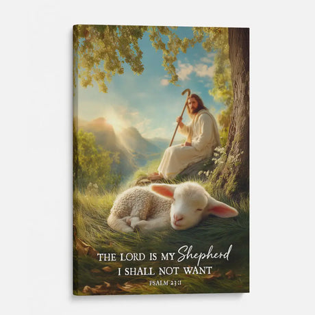Faith-based wall decor with Jesus and lamb, symbolizing peace and divine guidance.