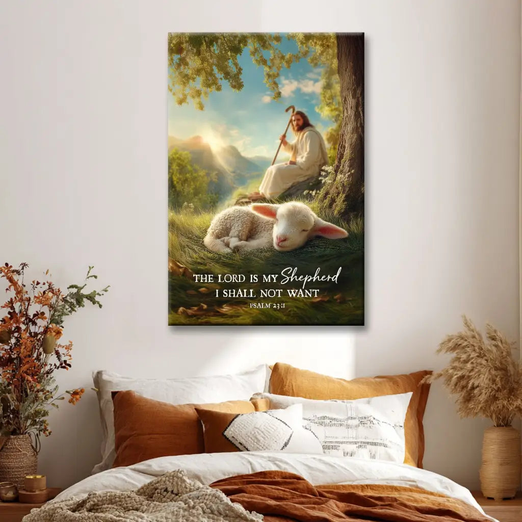 Beautiful Psalm 23:1 canvas reminding believers of God’s love and protection.