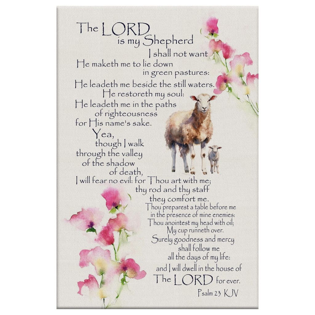 Religious wall art featuring "The Lord is My Shepherd" from Psalm 23 KJV, perfect for Christian home decor.