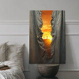 Jesus’ crucifixion wall art with torn veil, faith-filled portrait for Christian home decor.