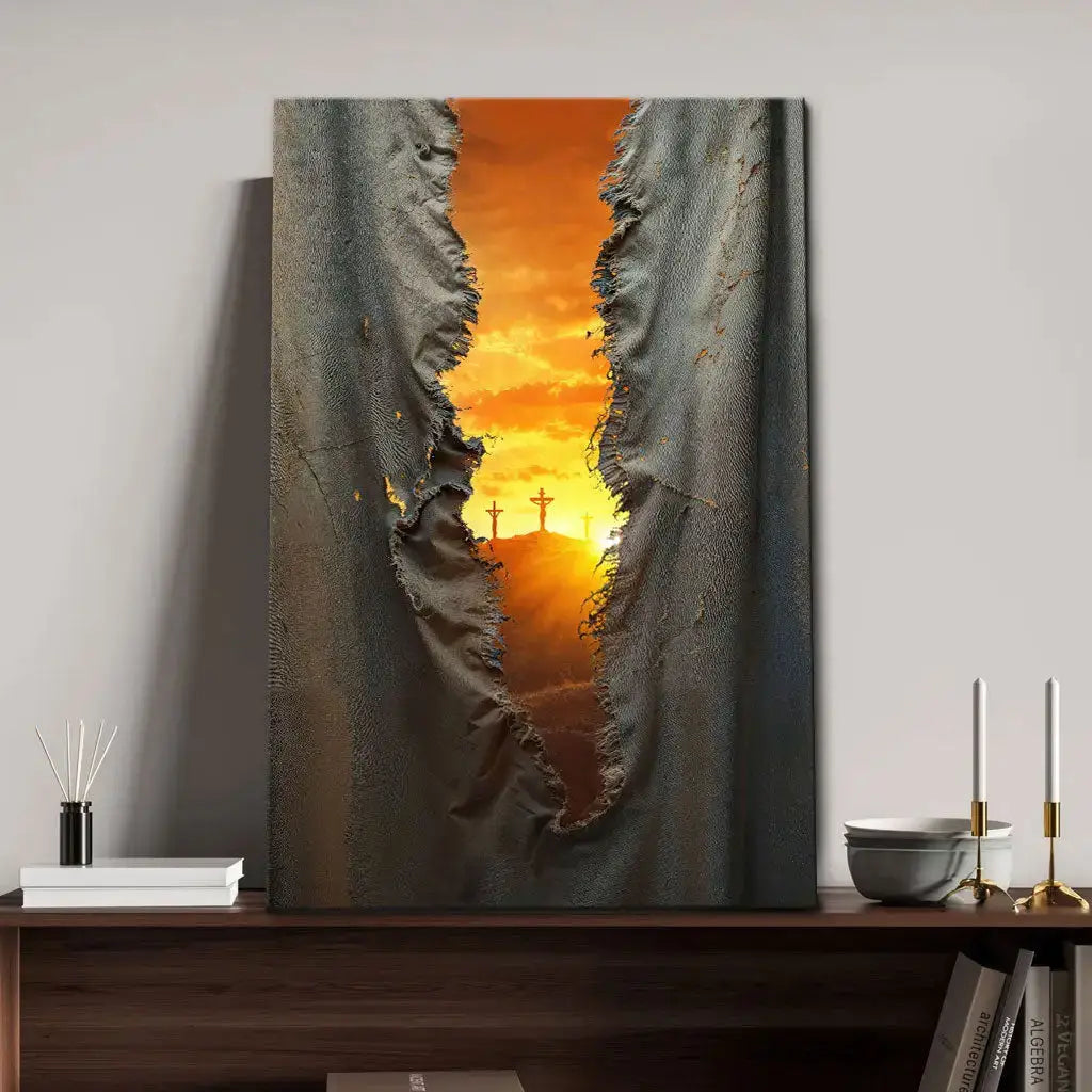 The Veil Was Torn at Jesus’ Crucifixion - Christian Wall Art Canvas Portrait / 8’’ x 12’’
