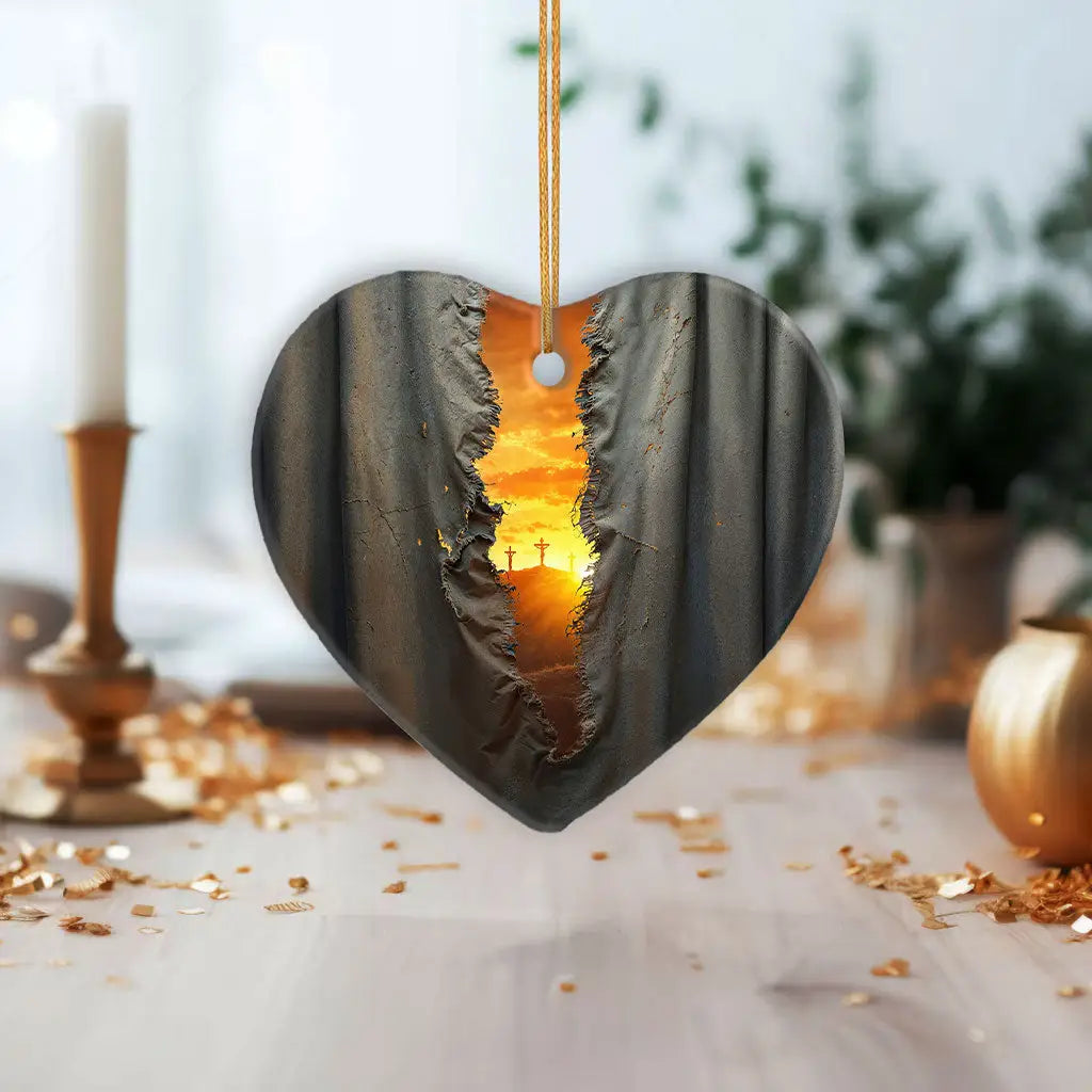 Faithful reminder ornament showing the torn veil at Calvary—perfect gift for pastors, friends, or loved ones.