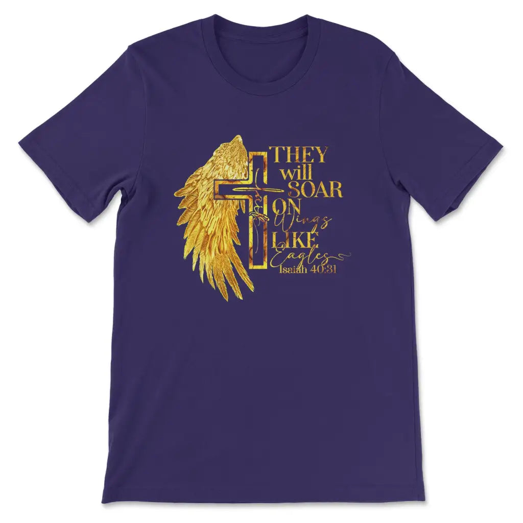 They Will Soar on Wings Like Eagles Faith Cross Wing T-shirt Team Purple / S