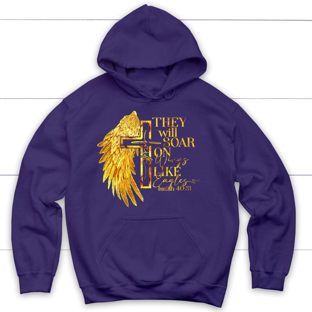 They will soar on wings like eagles Isaiah 40:31 Christian hoodie Navy / S