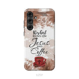 This Girl Runs On Jesus And Coffee Phone Case - Christian Phone Cases Samsung Galaxy S25 Plus / Tough Case