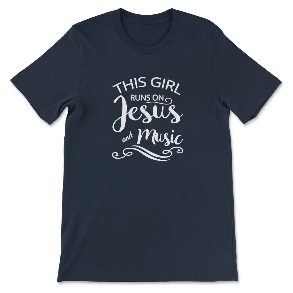 This Girl Runs On Jesus And Music T-shirt Navy / S