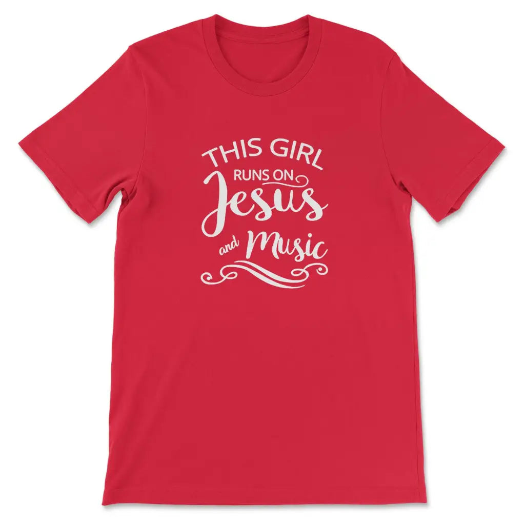 This Girl Runs On Jesus And Music T-shirt Red / S
