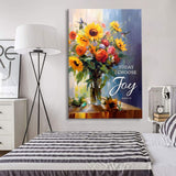 Christian wall art featuring "Today I Choose Joy" with hummingbird and sunflower, perfect faith-based home decor for bedroom.