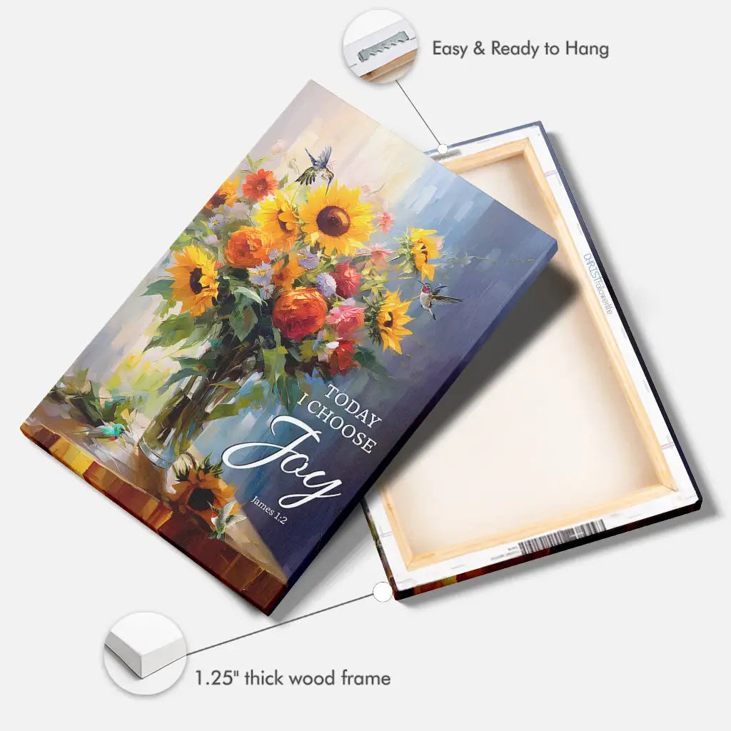 Today I Choose Joy Hummingbird Sunflower Wall Art Canvas