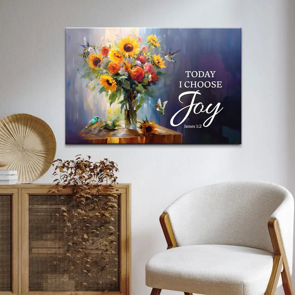 Today I Choose Joy Hummingbird Sunflower Wall Art Decor