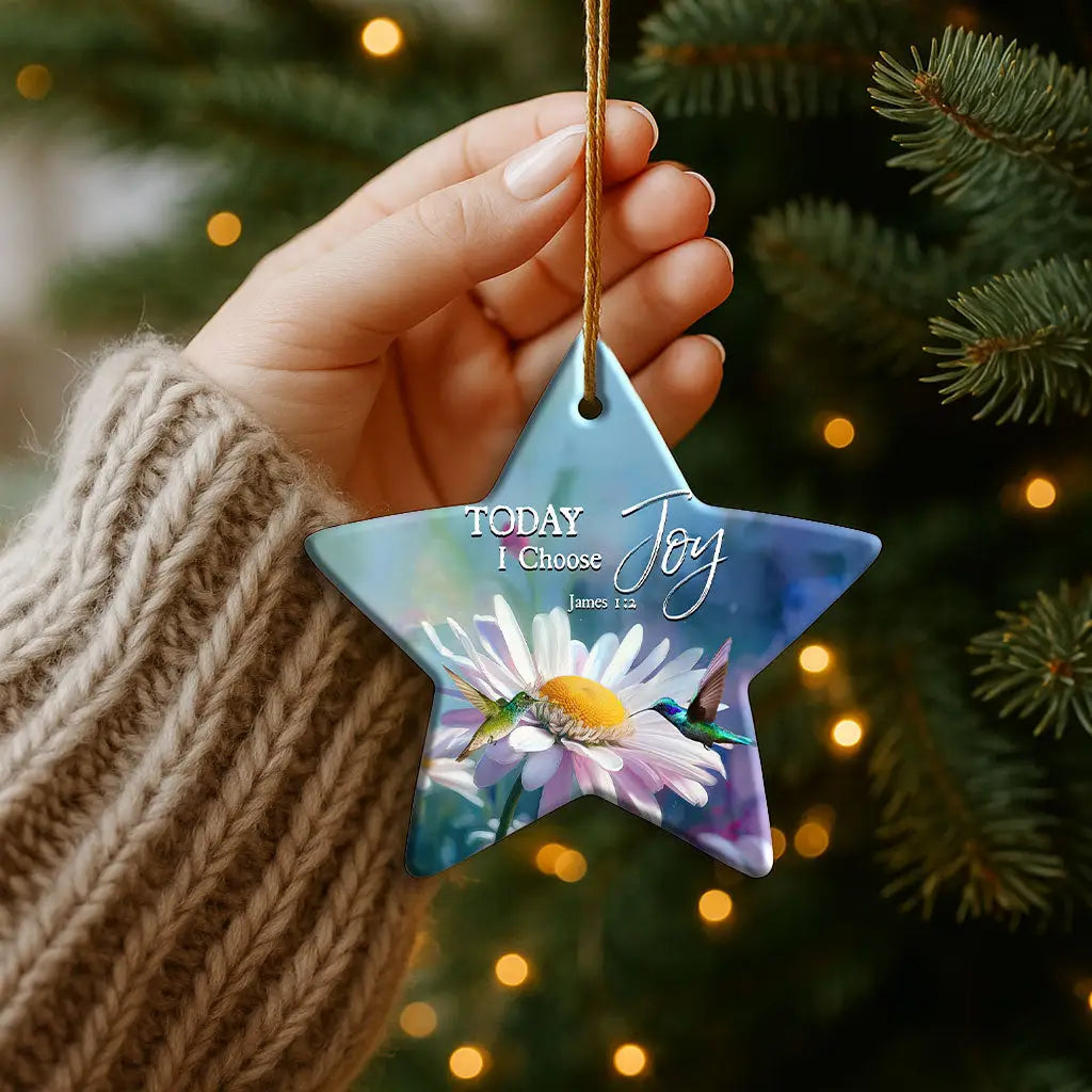 Religious Christmas ornament with floral design and verse “Today I Choose Joy.”
