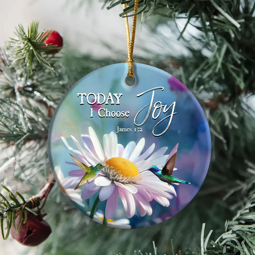 Today I Choose Joy James 1:2 Hummingbird With Daisies Ornament Circle / 1-pack
