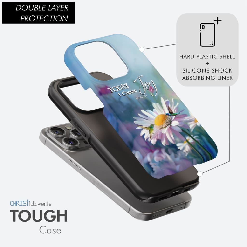 Today I Choose Joy James 1:2 Hummingbird With Daisies Phone Case, Double Layer Protection