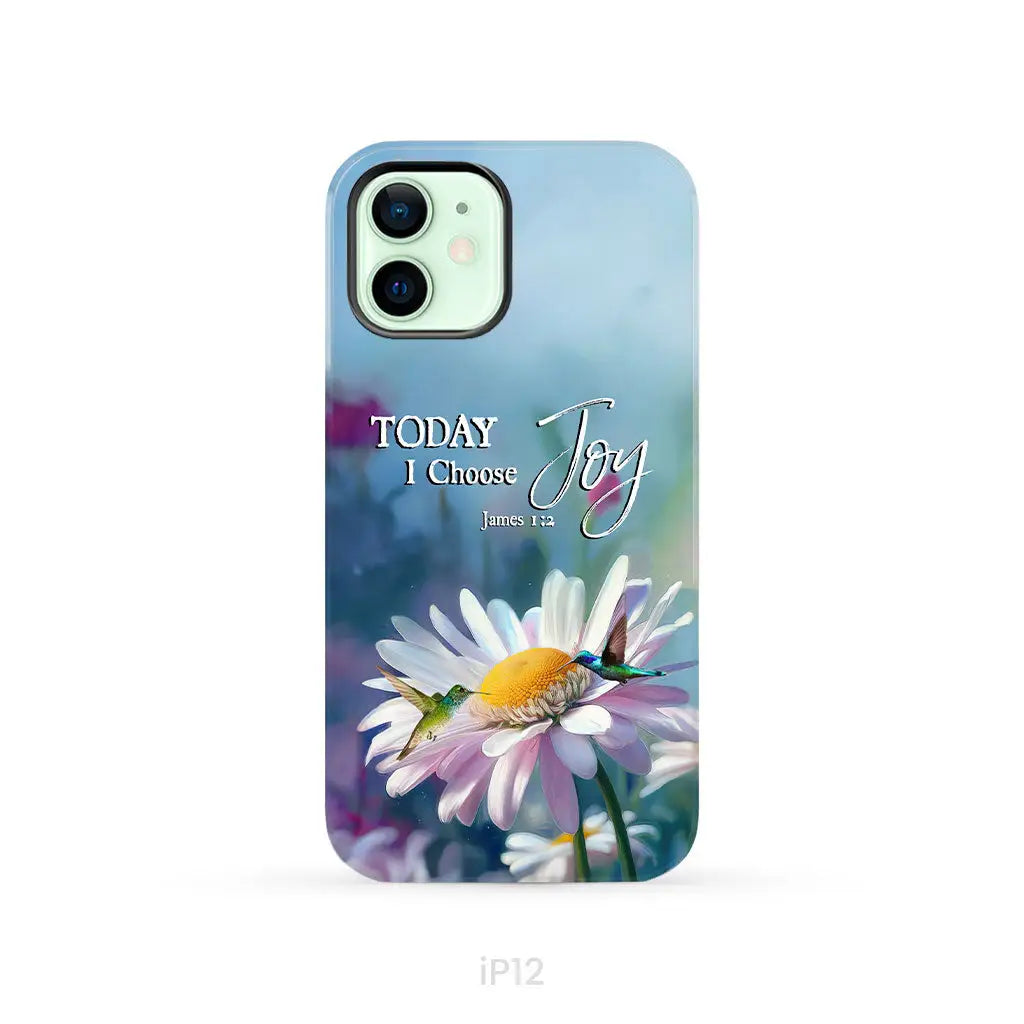 Today I Choose Joy James 1:2 Hummingbird With Daisies Phone Case iPhone 12 / Tough