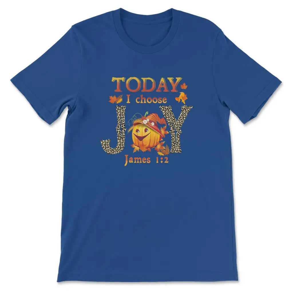 Today I choose Joy James 1:2 pumpkin Christian t-shirt - Autumn Thanksgiving Gifts True Royal / S