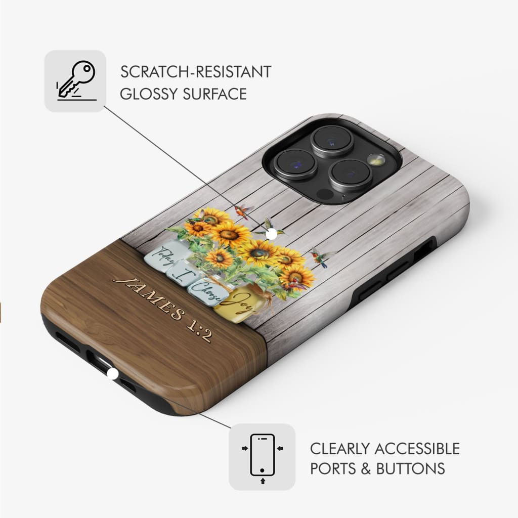 Today I Choose Joy James 1:2 Sunflower Vase Hummingbird Phone Case