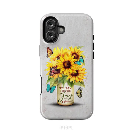 Today I Choose Joy Sunflower & Butterfly Vase Phone Case iPhone 16 Plus / Tough Case