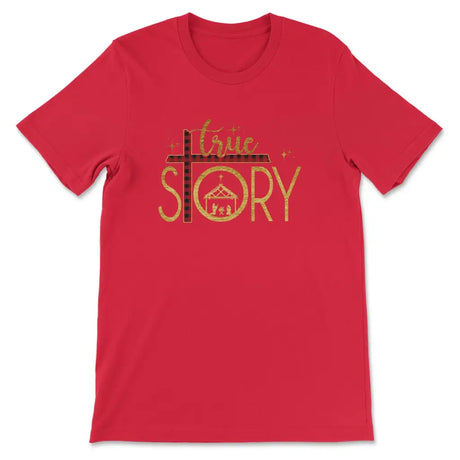 True Story cross buffalo plaid Christmas Christian t-shirt Red / S