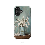 Trust in the Lord With All Your Heart Cotton Flowers in Vase Phone Case iPhone 16 / Tough Case