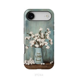 Trust in the Lord With All Your Heart Cotton Flowers in Vase Phone Case iPhone 17 Air / Tough Case