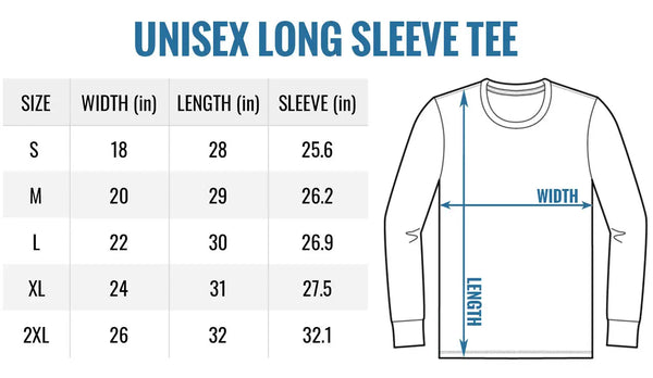 UNISEX LONG SLEEVE TEE SIZE CHART