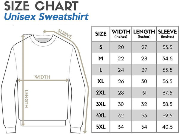 UNISEX SWEATSHIRT SIZE CHART