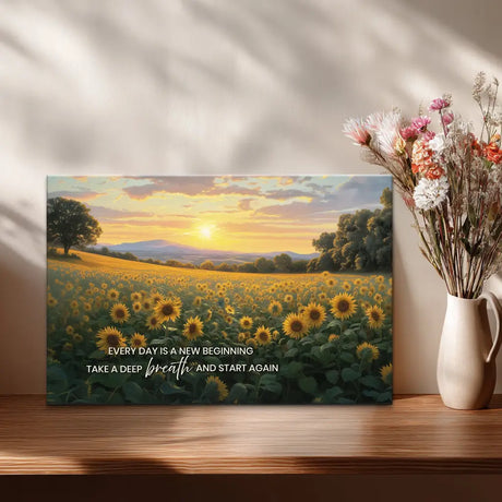 Faith based wall art Every Day Is a New Beginning Breath of Jesus sunflower field canvas