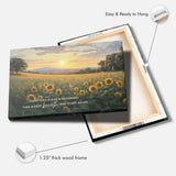 Every Day Is a New Beginning Christian canvas art with wide sunflower field and spiritual message