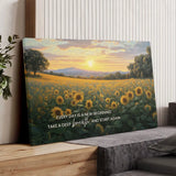 Every Day Is a New Beginning Christian wall art canvas with Breath of Jesus and sunflower field