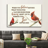 Christian wall art featuring "When You Believe Beyond What Your Eyes Can See" with cardinal, perfect faith-based decor.