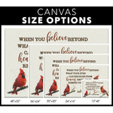 Faith-based wall art with "When You Believe Beyond What Your Eyes Can See" and cardinal design, great religious gift.