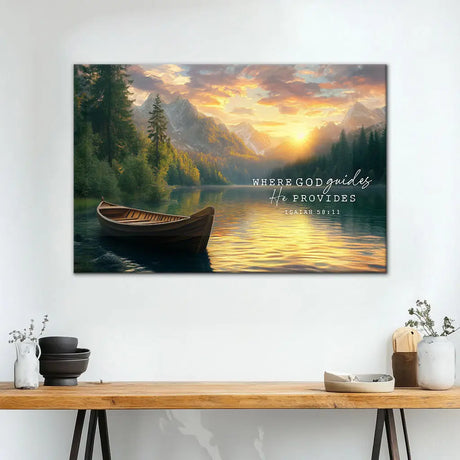 Scripture wall art featuring "Where God Guides, He Provides," a meaningful faith-based home decor piece.