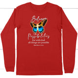 With God All Things Are Possible, Cross, Butterfly, Christian Long Sleeve T-shirt Red / S