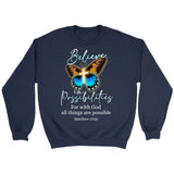 With God All Things Are Possible, Cross, Butterfly, Christian Sweatshirt Navy / S